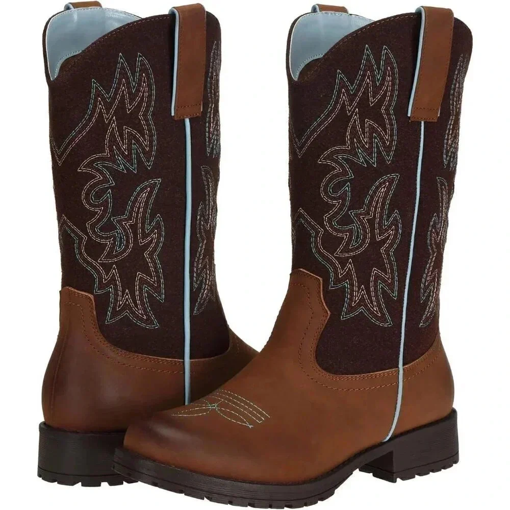 Women's Cowboy Cowgirl Boots Winter Wide  Calf Low Heeled Western Work Boots - Picture 7 of 7